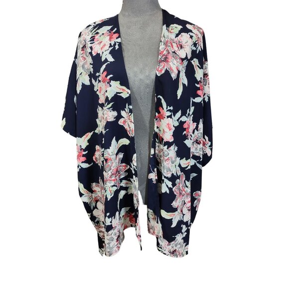 12PM Mon Ami Floral Kimono Duster Cover-up Oversized Womens Small Coconut Girl - Picture 1 of 5